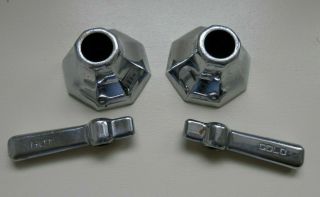 Vintage Set Of Faucet Handles With Bases - Hot & Cold