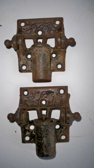 Two Antique Fancy Cast Iron Screen Door Return Hinges Patent 1882 Vintage Old
