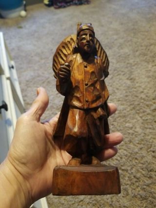 Vintage Hand Carved Wood Statue Man Folk Art