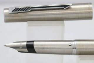 Vintage (1980) Parker 105 Brushed Stainless Steel Medium Fountain Pen,  Ct