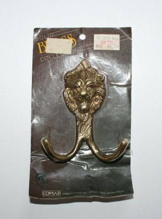 Vintage Edmar Solid Brass Double Hook Lion Head Wall Mount Towel Coat Hook