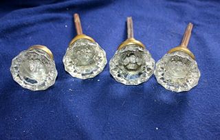 Set Of 2 Vintage Antique Clear Glass Door Knobs With Threaded Shaft Brass