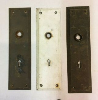 3 Vintage Large 10 " Beveled Edge Metal Door Knob Backplate Antique Victorian