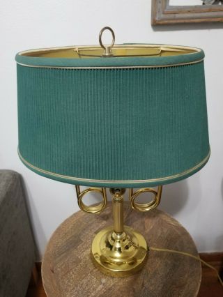 Vintage Green Double French Horn Table Lamp Hollywood Regency