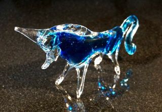 A Vintage Blue Murano Glass Bull