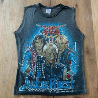 Vintage 1984 Judas Priest Rock Hard Ride Concert T - Shirt Chopped Sleeves S