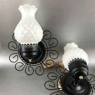 One Mcm Black Wire White Hurricane Lamp Hanging Wall Lamps Midcentury Vintage
