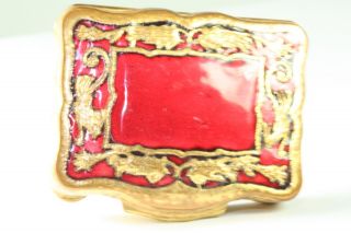 Vintage Antique Brass And Red Enamel Larger Pill Or Snuff Box