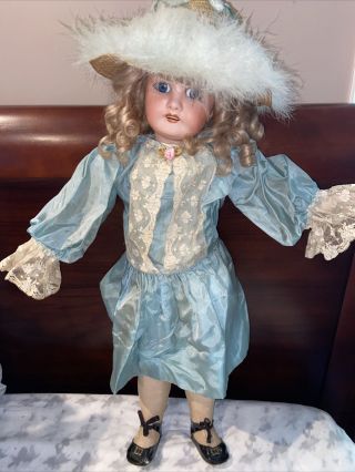 Antique 24” Limoges France Bisque Head Doll Stunning Estate Find Antique Dress