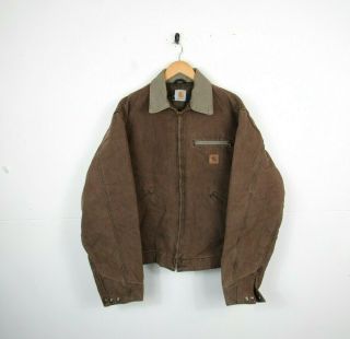 Vtg 90s Carhartt Mens Faded Brown Us Detroit Jacket Blanket Lined Workwear | Xl