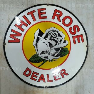 White Rose Dealer 30 Inches Round Vintage Enamel Sign