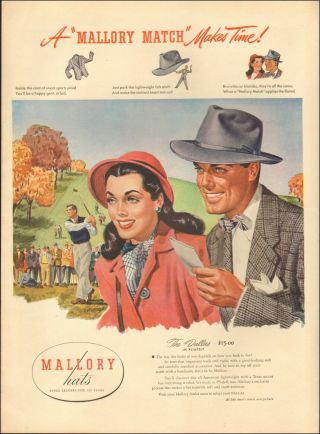 1951 Vintage Ad For Mallory Hats Retro Fashion Art Suit Golf Coat 081420
