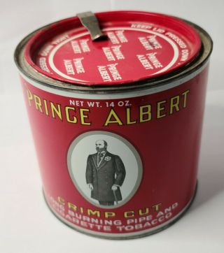 Vintage Prince Albert Crimp Cut Pipe & Tobacco Tin Can Round Red Empty