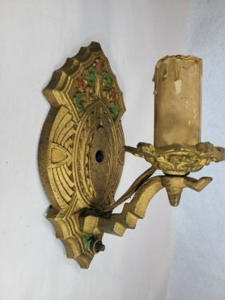Antique Cast Iron Wall Sconce Victorian Art Deco Gothic Vintage Salvage L2
