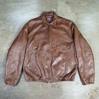 Vintage 80s 90s Polo Ralph Lauren Leather Harrington Bomber Jacket Sz M
