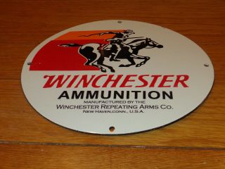 Vintage Winchester Ammunition Gun 11 3/4 " Porcelain Metal Repeating Arms Ct Sign