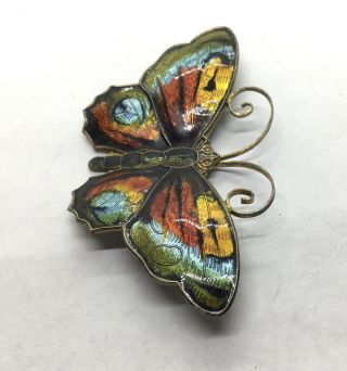 Gorgeous Vintage Signed David Andersen Large Sterling Enamel Butterfly Brooch