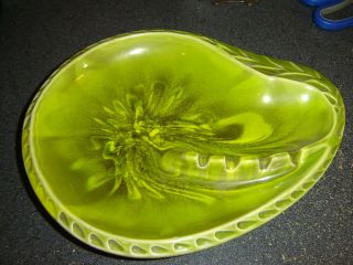 Vintage Cal Style 200 Usa Pottery Green Drip Glaze Kidney Ashtray