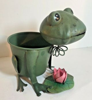 Vintage Metal Frog Flower Pot