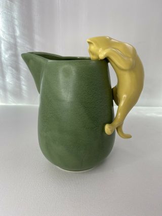 Vintage 1930s - 1940s Camark Pottery Yellow Cat Green Pitcher