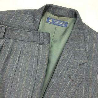 Vtg Brooks Brothers Mens Flannel Wool 2 - Button Suit Striped Gray • 45r | 39x28