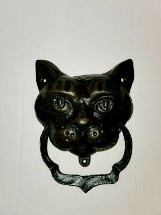 Vintage Cast Iron Black Cat Door Knocker
