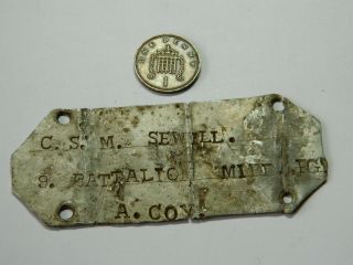 Vintage Military Name / Dog Tag 9th Battalion Ww1 / Ww2 War Detecting Detector