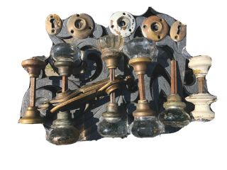 Set Of Antique Glass Door Knobs With Brass Hardware