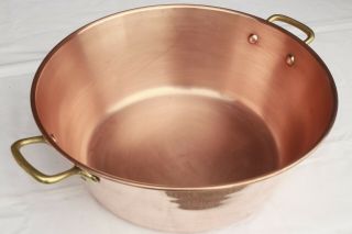 Vintage French Copper Jam Pan With Bronze Handles Rounded Rim 3.  3lbs 14.  6inch