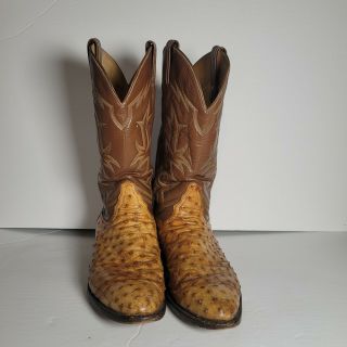 Mens 11.  5 Vintage Tony Lama El Rey Brown Full Quill Ostrich Cowboy Boots
