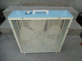 2 Vtg Mcm 22” K - Mart Lakewood Box Fan Robin Egg Blue 3 Speed Cleaned In And Out