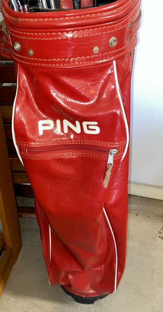 Vintage Ping Cart Golf Bag Red And White Vinyl W/ 4 - Way Divider Very Good Co