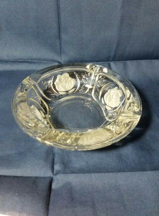 Vintage Round Clear Frosted Embossed Roses Glass Ashtray K16 Indonesia