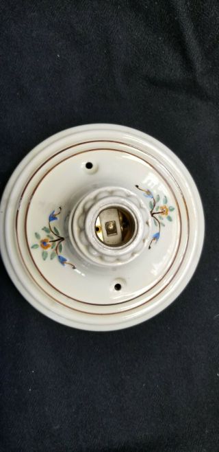 Vintage Floral Porcelain Ceiling Light Fixture Hole For Pull Chain