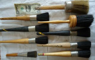 9 Vintage Large 12 Inch Round Paint Brush Ppg Gold Strip,  Aristo,  Linzers 8 Nos