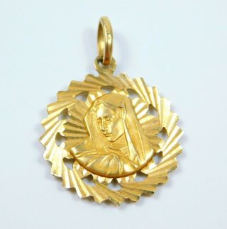 Vintage 14k Solid Yellow Gold Virgin Mary Jesus Double Side Pendant Religious