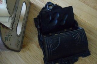 Antique 2 - Vintage Wall Mounted Match Holder Ornate Cast Iron & tin Metal 2