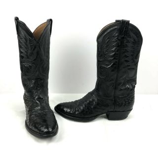 Tony Lama Vintage Ostrich Quill Western Cowboy Boots Black Mens 10 D