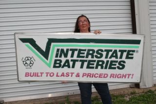 Large Vintage Interstate Batteries Gas Station 60 " Embossed Metal Sign