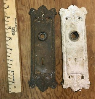 Pair Vintage Eastlake 8 1/4 " Door Knob Back Plate Skeleton Key Antique Victorian