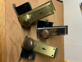 6 Antique Brass Plated Door Knobs & 3 Locksets