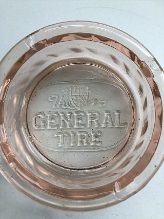 Vtg The General Tire Store Pink Glass Ashtray With Coats Of Arms