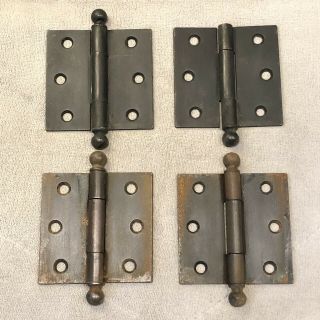 4 Antique Vintage 3” X 3” Stanley Sweetheart Cannon Ball Pin Hinges