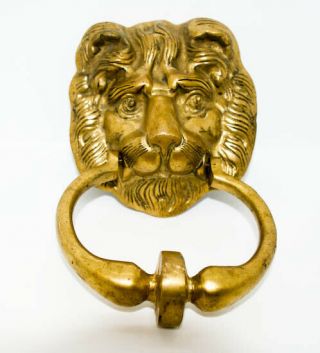 Vintage Antique Large Brass Lion Head Door Knocker