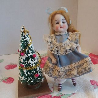 Darling 5 " German Antique All Bisque Doll Glass Eyes Jointed