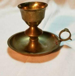Large Brass Chamber Stick Finger Ring Candle Holder Approx.  6” Wide By 4” Tall