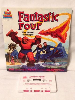 Vtg 1984 Fantastic Four Island Of Danger Story Book & Cassette Tape Marvel