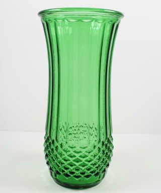 Vintage Emerald Green Hoosier Glass Vase 4089a Ribbed & Diamond Pattern Pressed