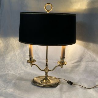 Vintage Polished Brass And Black Bouillotte Double Candlestick Table Lamp Vguc