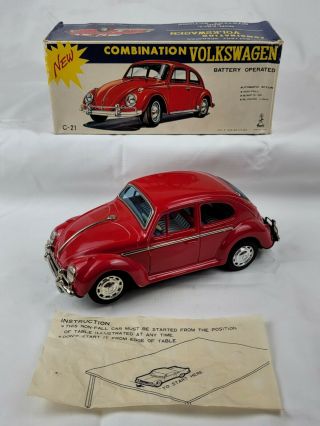 Vintage Japan Tin Litho Taiyo Vw Volkswagen Beetle Battery Powered Box C - 21